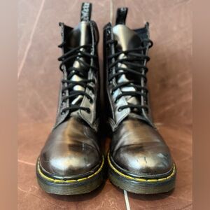 Dr. Martens Metallic Pewter 1460W Combat Boots with Yellow Stitching Size 8L
